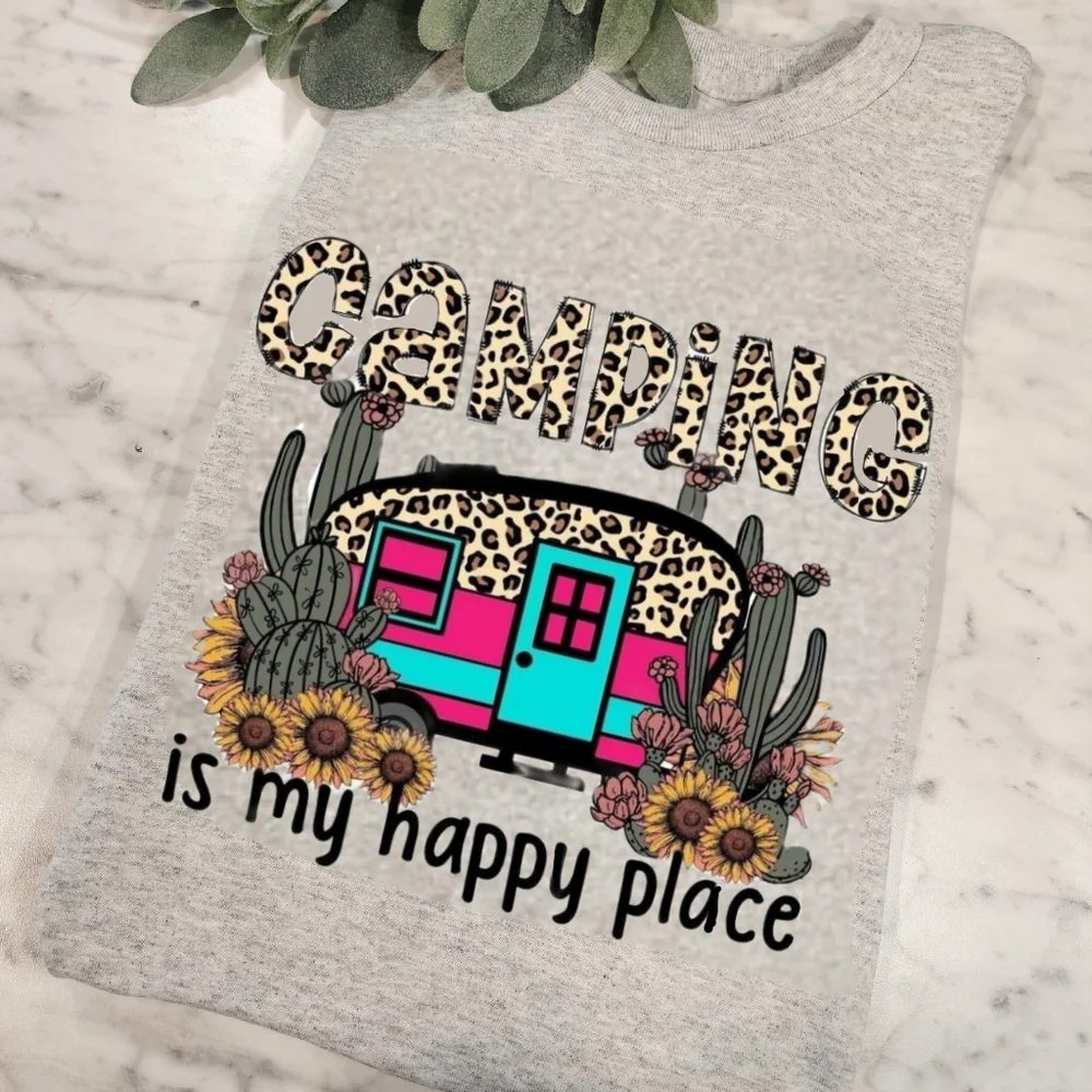 Camping shirt camp cheetah print adventure happy place trending - Picture 1 of 1